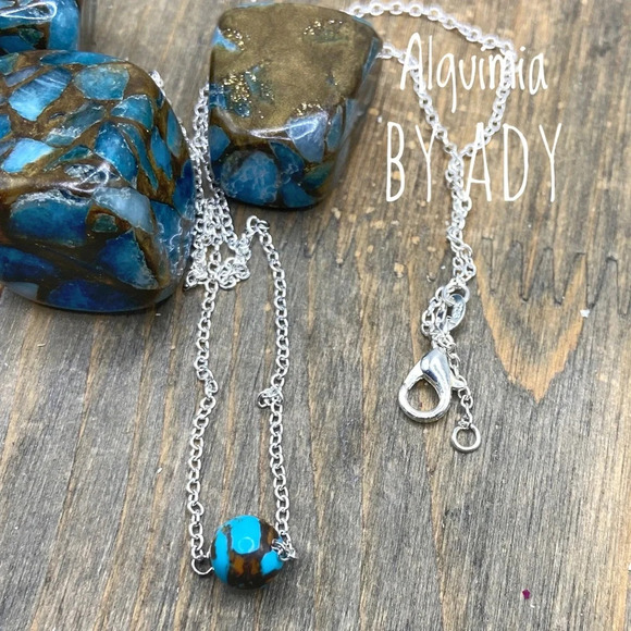 Turquoise sphere sterling silver stamped jeweled - Picture 1 of 1